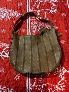 Michael Kors Tan Studded Hobo Shoulder Bag with Tassel